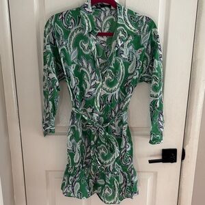 Zara Green Patterned Button-Up Dress